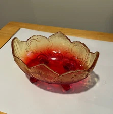 AMBERINA Glass Footed Fruit Bowl JEANETTE LOMBARDI Flashed Color Oval Shape
