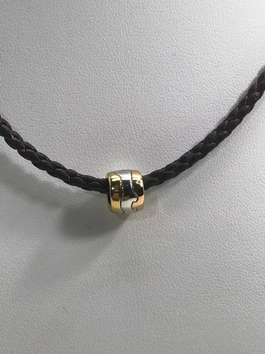 GEORG JENSEN FUSION 18K TRI COLOR PENDANT LEATHER NECKLACE