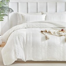 White Striped Weave Duvet Cover King, Boho Striped Pattern Printed Bedding,