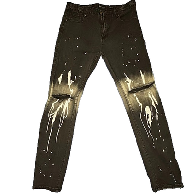 Jeans Waimea Skinny Fit Uomo, Taglia 32, Neri Con Splatter Bianco Vernice, Nuovi Con Etichette