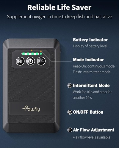 Pawfly Aeratore Ultra Silenzioso per Esca Viva Elettrico da 5 a 20 Gal (1,5 W), Nero  - Foto 5 di 8