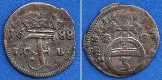 Abtei Walkenried 3 Pfennig 1688 Silber Friedrich I. von Sachsen Gotha selten
