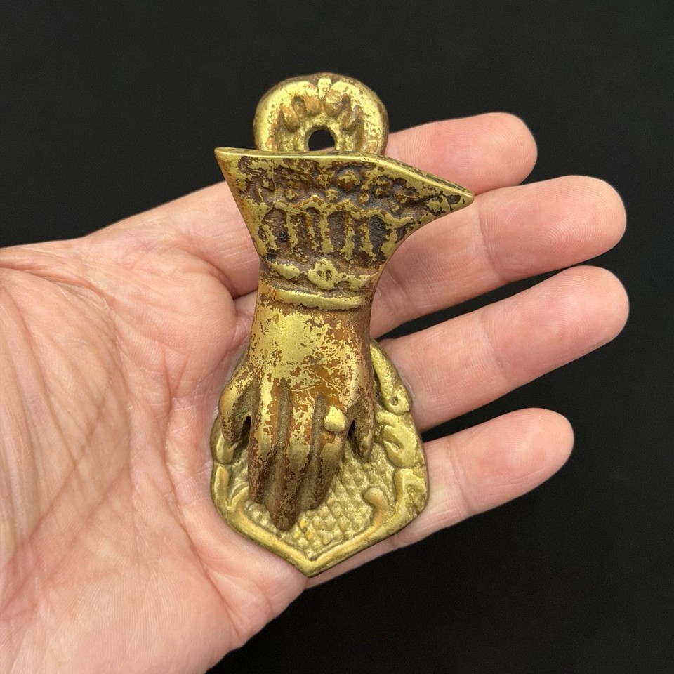 VTG Antique Brass Victorian Lady Hand Paper Clip Holder Office Desk 4"