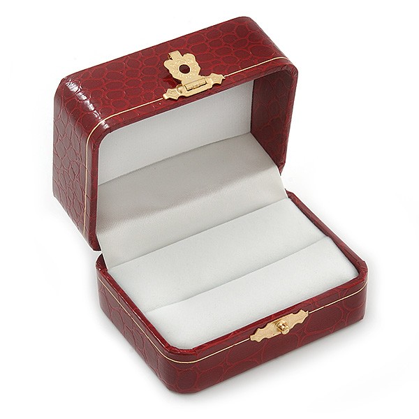 Victorian Style Burgundy Red Snake Leatherette Box for One & Two Rings With