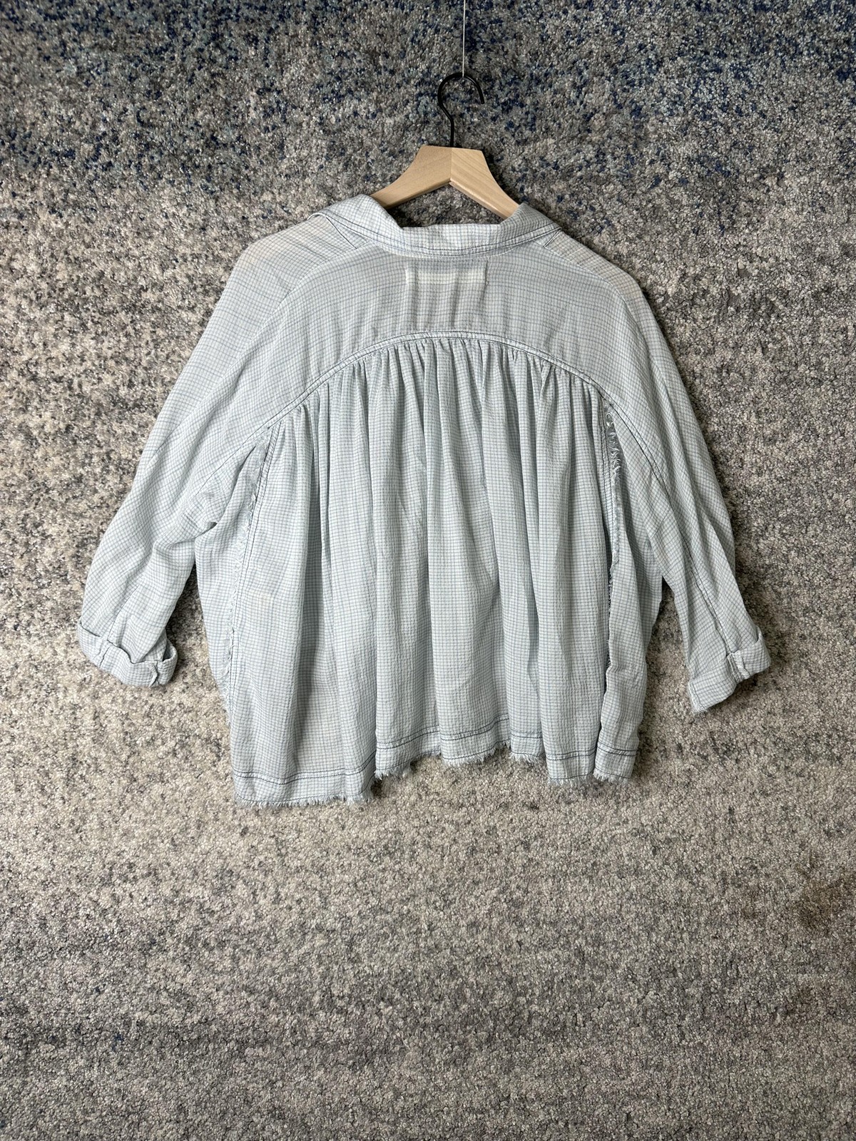 We The Free Shirt Womens Small Light Blue Oversized Gauze Plaid Boho Top