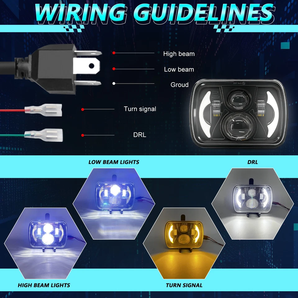 For Chevy S10 Pickup 1982-1997 5x7 7x6" LED Headlight Halo DRL Hi-Low Beam H6054 - Image 4 of 4