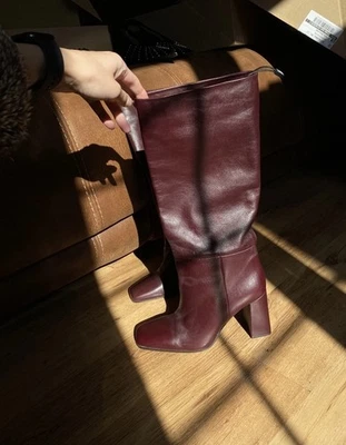 ZARA LEATHER HIGH-HEEL BOOTS BURGUNDY RED FW23 ALL SIZES REF. 2001/010 - Image 1 of 4