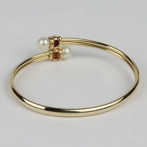 6CT Round Cut Lab Created Pearl Women's Bangle Bracelet 14K Yellow Gold Finish - Image 3 of 3