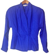 Vtg Oscar De La Renta Silk Jacquard Double Breast Peplum Draped Purple Blouse 4