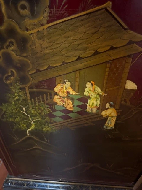 Gabinete Chinoiserie, Laca Verde Oriental Pintado a Mano, Vintage/Antiguo L00K Foto 4 de 4