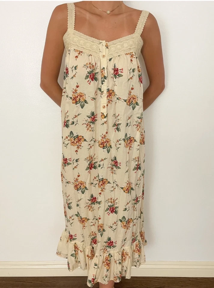 VESTIDO DE NOCHE VICTORIA'S SECRET COUNTRY Beige Floral Vestido Pradera Granja M Foto 2 de 4