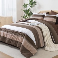 Comforter Set 7 Pieces Full Size Brown Striped Lightweight Bedding Andency Soft