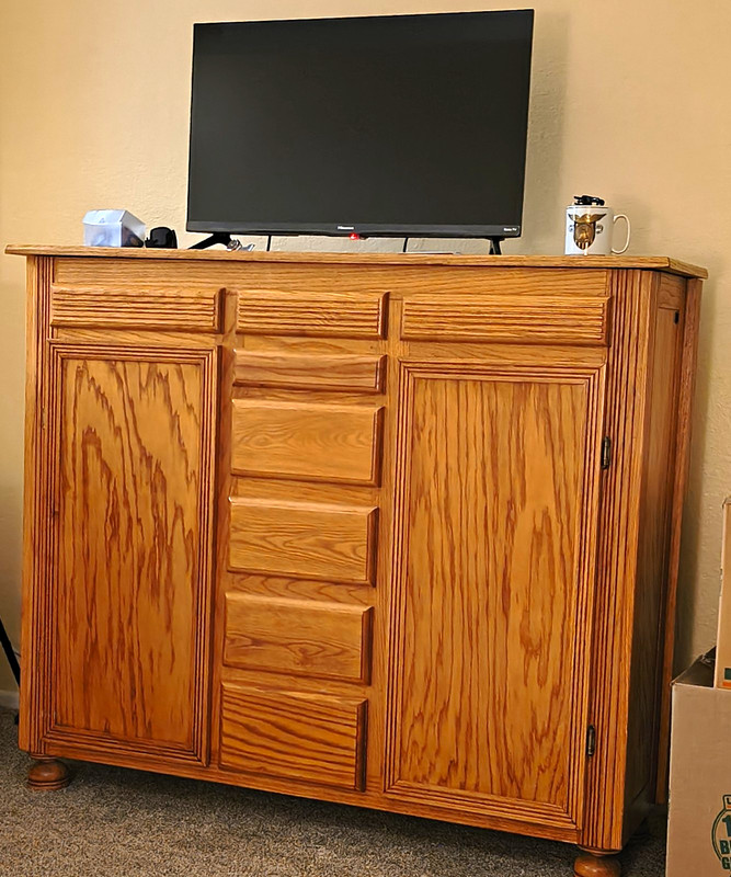 Wood Storage Cabinet Brown Stained 2 Doors 6 Drawers Free-Standing 45x15x50