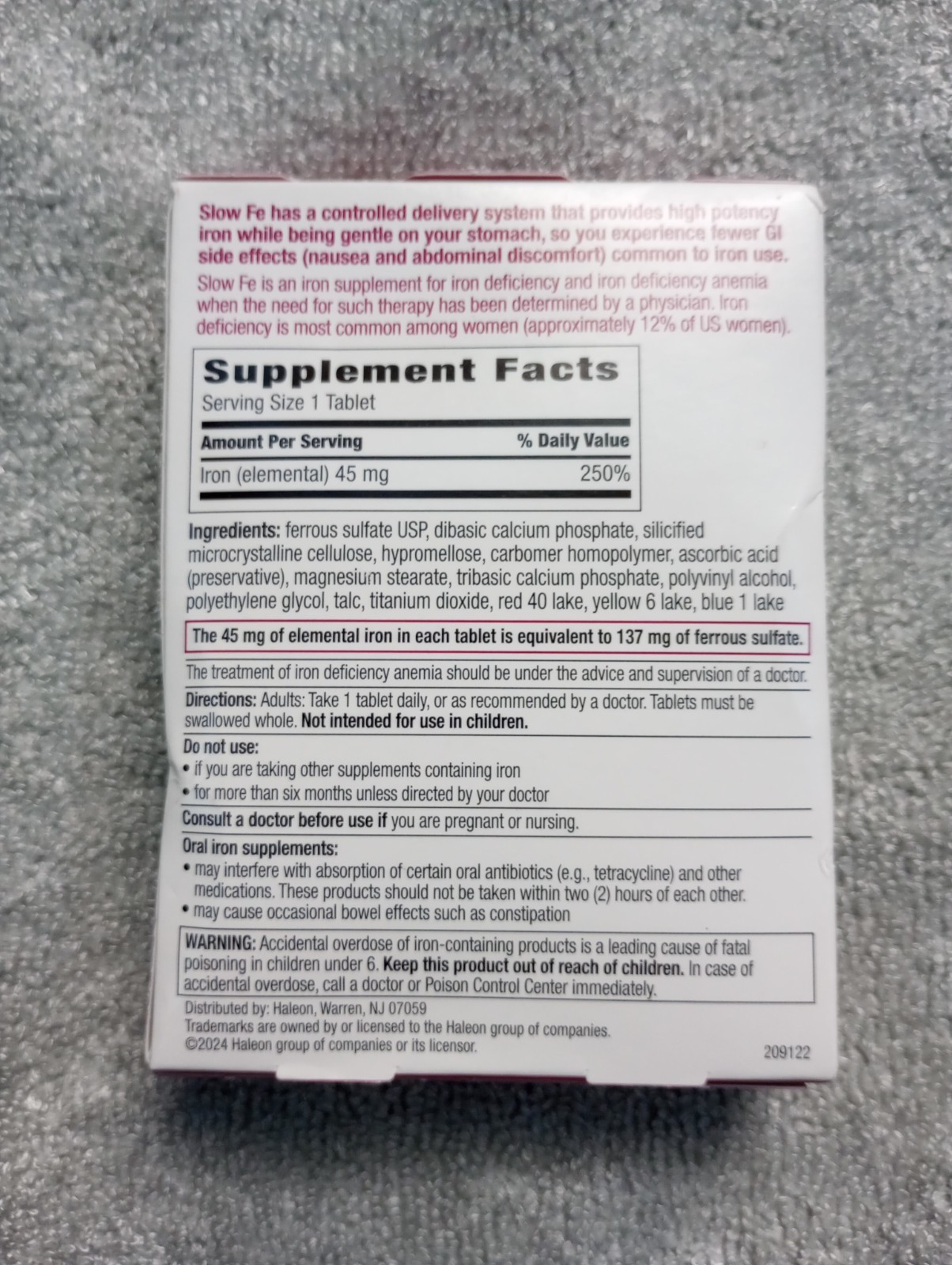 Slow Fe Iron Supplement for Iron Deficiency Slow Release 60 Tabs