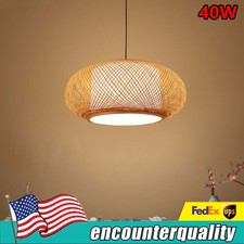 Pendant Light bamboo Wicker lamp Fixture Round Vintage Hanging Ceiling Lamp