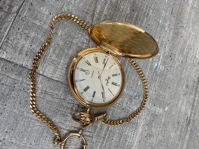 Bergland Taschenuhr Quarz Savonnette goldfarben, römische Ziffern, weiß