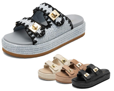 Women s Raffia Espadrilles Platform Sandals Buckle Strap Slip On Casual Shoes