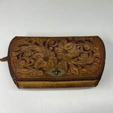 VTG Floral Hand Tooled Leather Turn Lock Purse Clutch READ