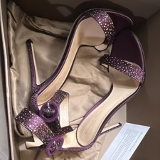 Gianvito Rossi Purple Rhinestone Buckle Satin...