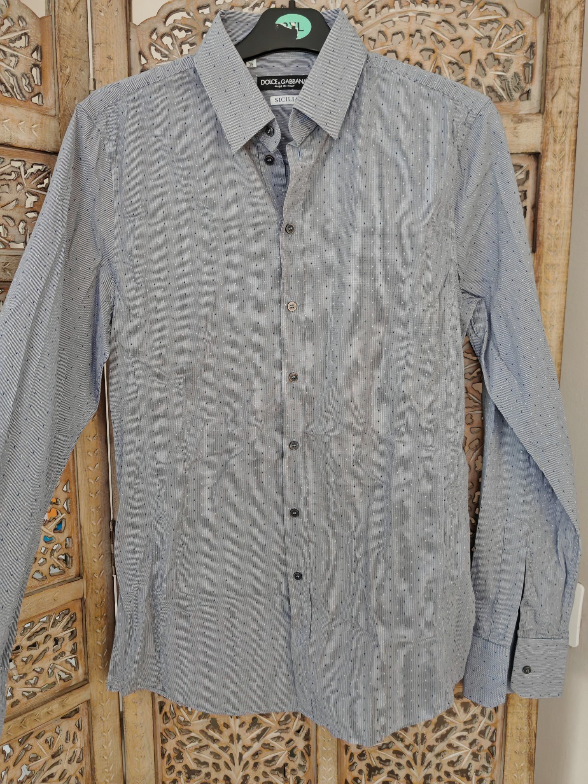 Dolce & Gabbana Sicilia camicia uomo 39 pois blu/bianco manica lunga slim