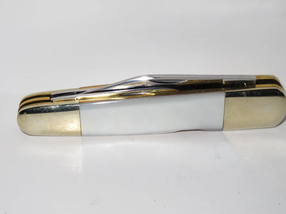 Cuchillo de 3 hojas Parker Cut Co de la década de 1980 celebrado Dirk sin trapear Pearl Lockback nuevo en stock Foto 4 de 4
