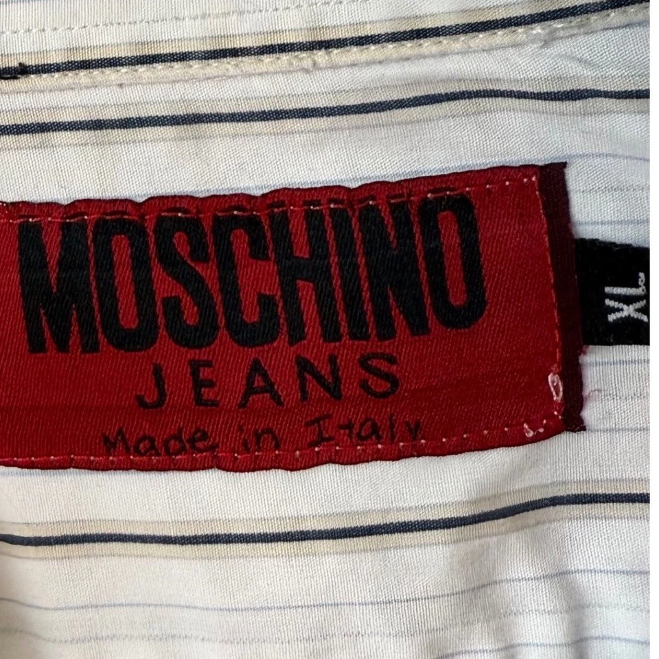 Vintage Moschino Jeans Embroidered Striped Button Down Shirt XL Made in Italy - Image 3 of 4