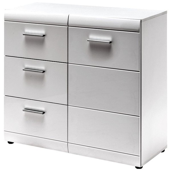 Kommode 96Cm Hochglanz Weiß Flurschrank Sideboard Highboard Schrank Anrichte-image