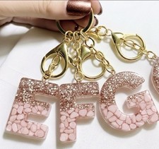 Pink Rose Gold Resin Letter E Keychain Initial Backpack Pendant Charm Purse Gift