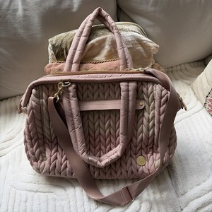 NEW Happ Brand Paige Carryall Dusty Rose Beige Herringbone Diaper Bag Crossbody