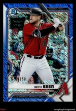 2021 Bowman Chrome Prospects Blue Shimmer Refractor Seth Beer 070/150