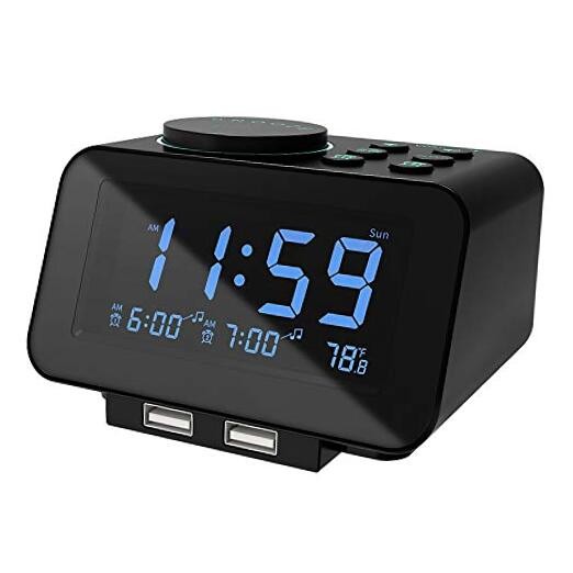 Digital Dual Alarm Clock Radio - 0-100% Dimmer with Weekday/Weekend Mode, 6
