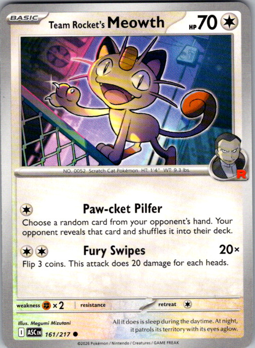 Team Rocket's Meowth Common ME: Ascended Heroes 161/217 NM AH-NC01