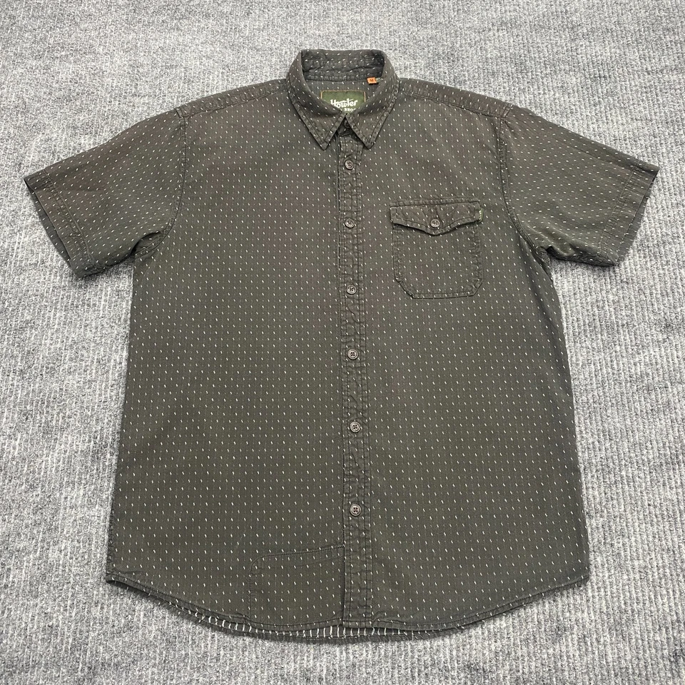 Howler Bros Shirt Mens Medium Dark Grey Olive Button Up Geometric Stitching AOP - Image 2 of 4