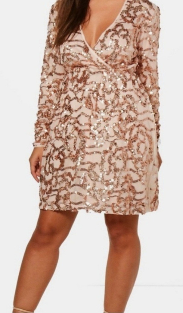 boohoo rose gold sequin dress Sequin Party Dress Rose Gold Wedding Cocktail Tailored Boohoo Sz 18