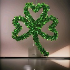 St Patrick's Day Green Tinsel Shamrock Hanging or Wall Decoration 13" X 11"