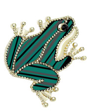 Green Frog Brooch Enamel Rhinestone Animal Pin Gold Cute Nature Jewelry Gift