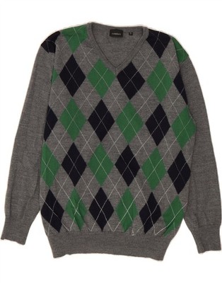 C.COMBERTI Herren V-Neck Pullover Sweater IT 54 XL Grau Argyle/Diamant Wolle XN07