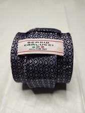 Sergio Carlucci Tie Navy Blue Silver Geometric Foulard Silk Italy Slim