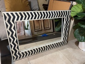 Black and White Chevron Bone Inlay Wall Mirror