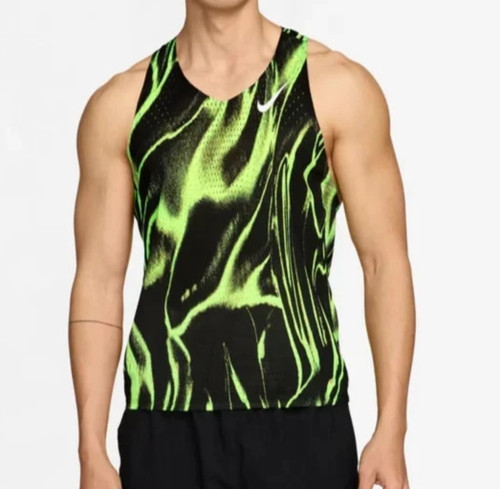 Men Nike Dri-Fit ADV Aeroswift Singlet AOP Black/ Volt Singlet HV2643-702 Size L