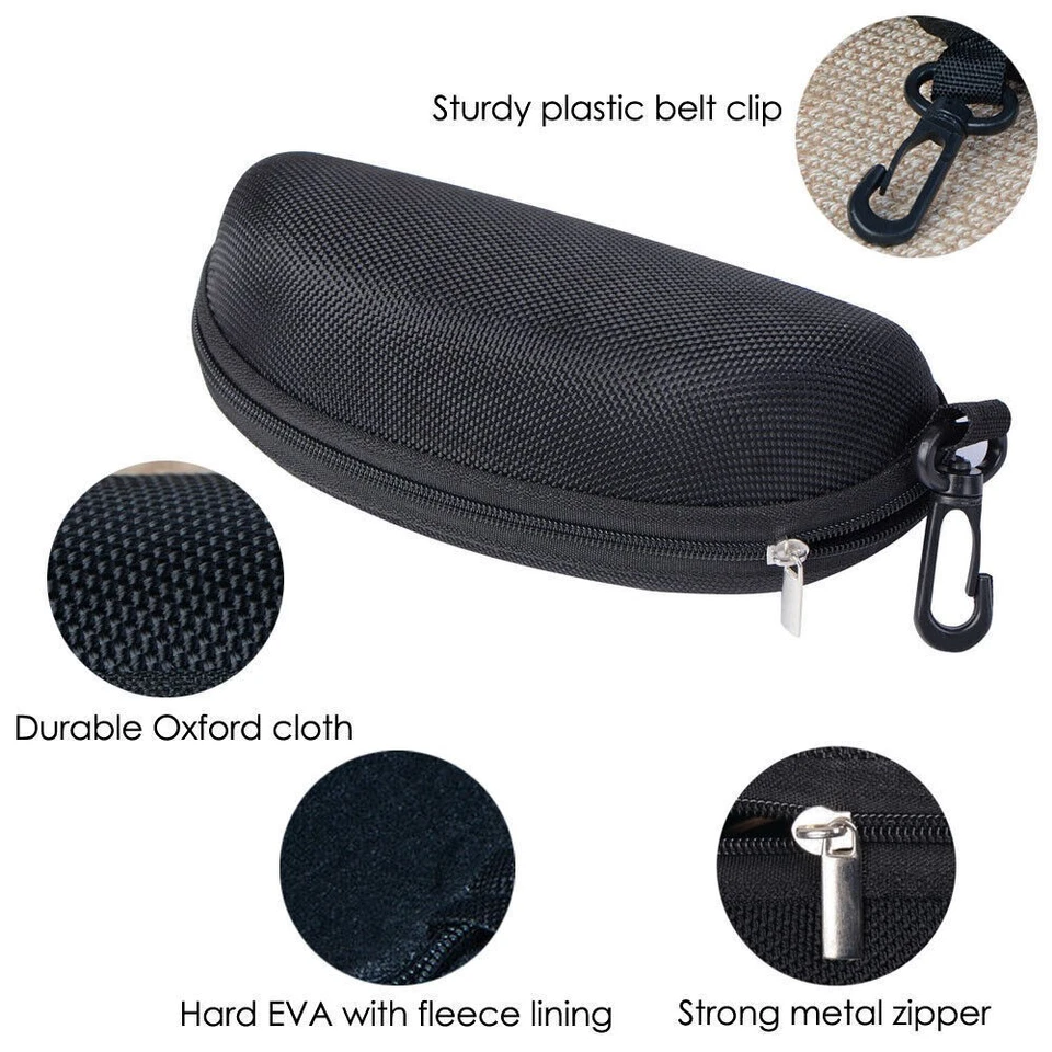 1PCS Portable Sunglasses Eyeglasses Case Zipper Hard Shell Box With Clip Black - Image 2 of 4