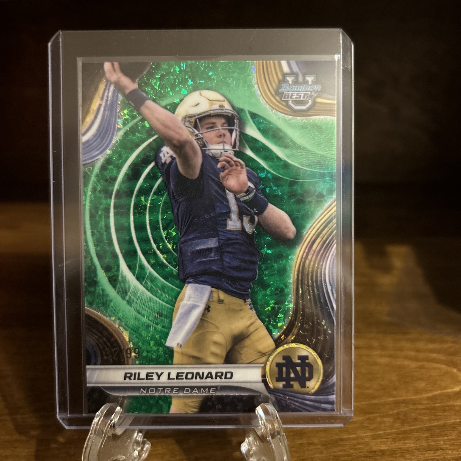 2024 Bowman Best U Riley Leonard Green Mini-Diamond Refractor /99 Notre Dame