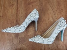 Betsey Johnson Heels Size 10 Silver, with faux pearl/crystal studs, worn once.