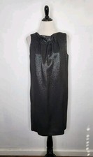 VINCE Metallic Shift Dress Women's Size 8 Sleeveless Pleated Neck Pockets Black