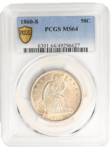 1860 S SEATED LIBERTY HALF DOLLAR - CLEANED - XF+ - SEE PICS