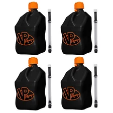 VP Racing Fuels 5 Gallon Utility Jug, Black/Orange w/ 14-Inch Hose, 4 Pack