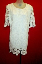 Vintage White Crochet Floral Lace Scalloped Hem Dress Size Large