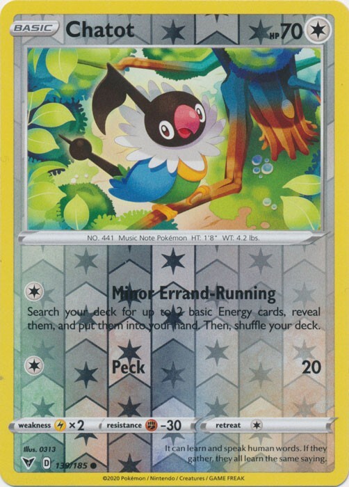 Reverse Holo Chatot 139/185 Vivid Voltage Common Pokemon TCG