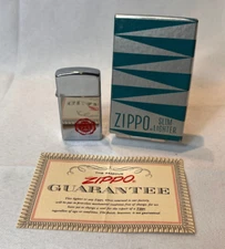 1958 Zippo Slim Lighter Fidelity Trust Company Polished Chrome In Original Box