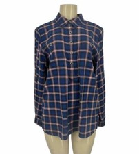Orvis Medium Plaid Women Long Sleeve Button Up Shirt Cotton Bl Outdoor H100v